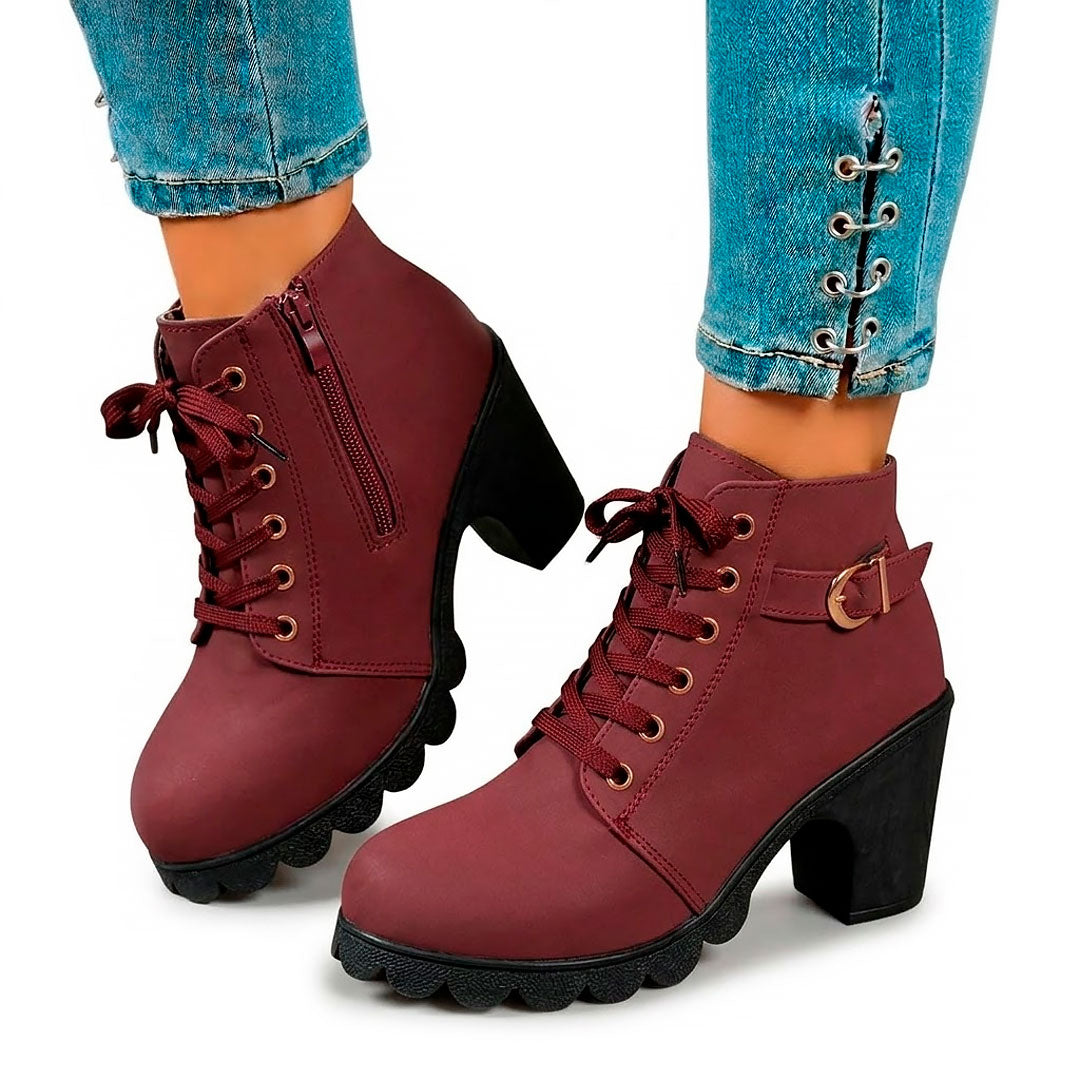 Women's Black Matte Finish Chunky Heeled Ankle Boots Corvine