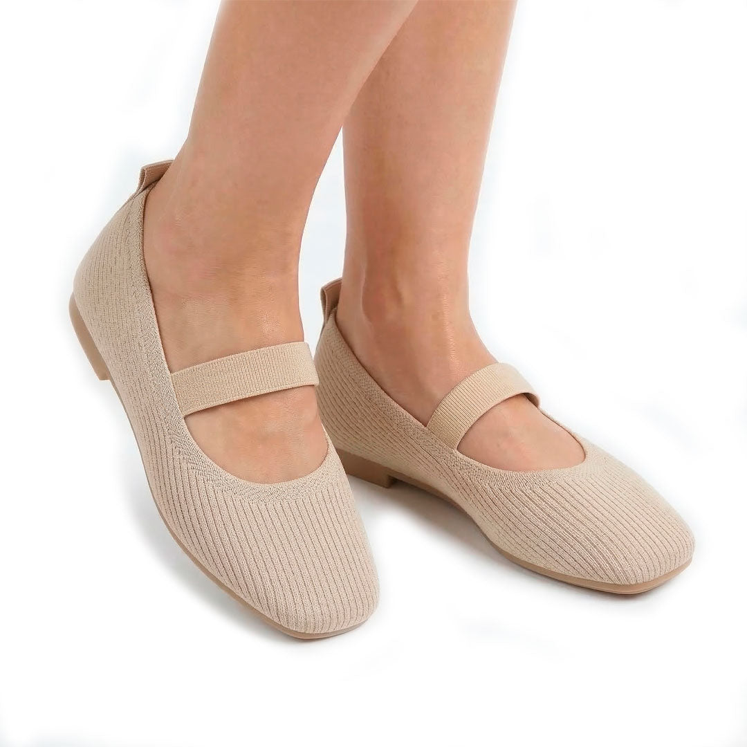 Women's Ribbed Knit Square-Toe Black Flats Corvine