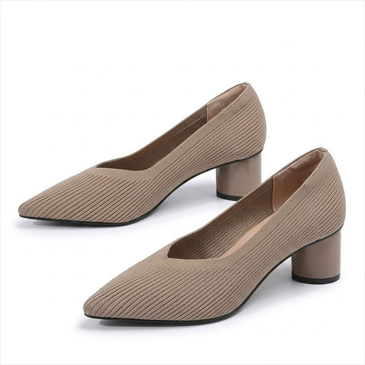 Women's Black Breathable Knit Pointed-Toe Block Heels Corvine