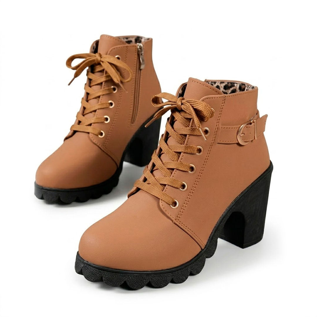 Women's Black Matte Finish Chunky Heeled Ankle Boots Corvine