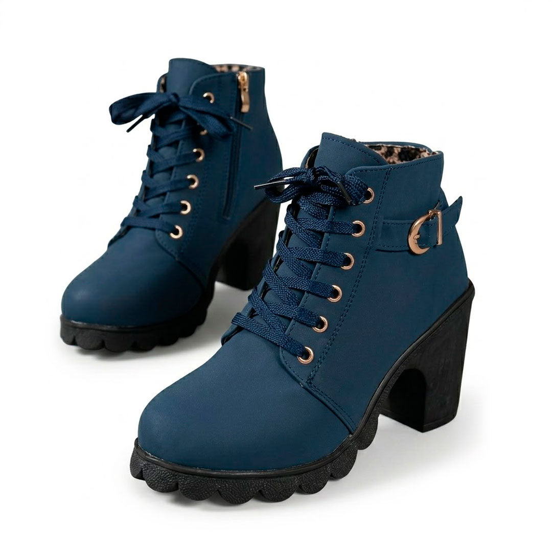 Women's Black Matte Finish Chunky Heeled Ankle Boots Corvine