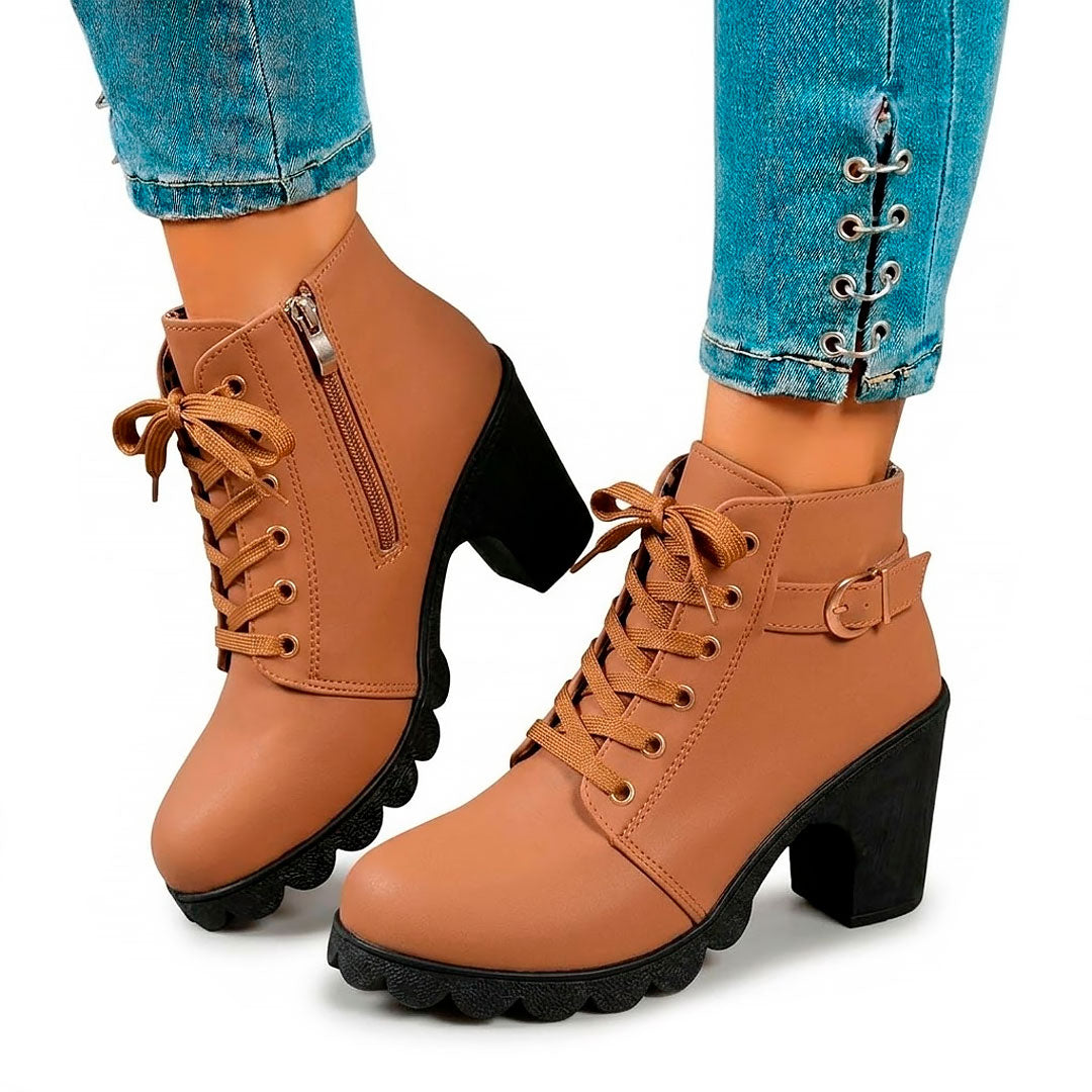 Women's Black Matte Finish Chunky Heeled Ankle Boots Corvine