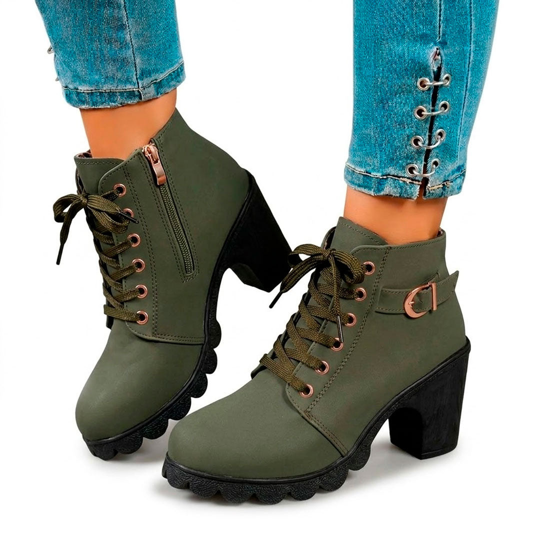 Women's Black Matte Finish Chunky Heeled Ankle Boots Corvine