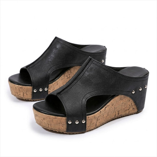 Women's Cork-Effect Wedge Mule Shoes Corvine