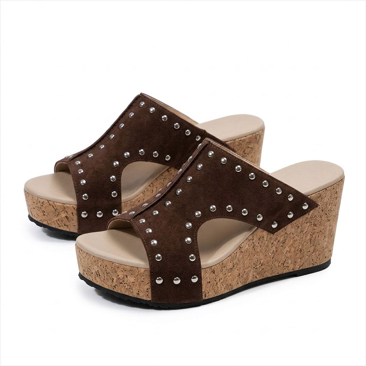 Women's Cork-Effect Wedge Mule Shoes Corvine