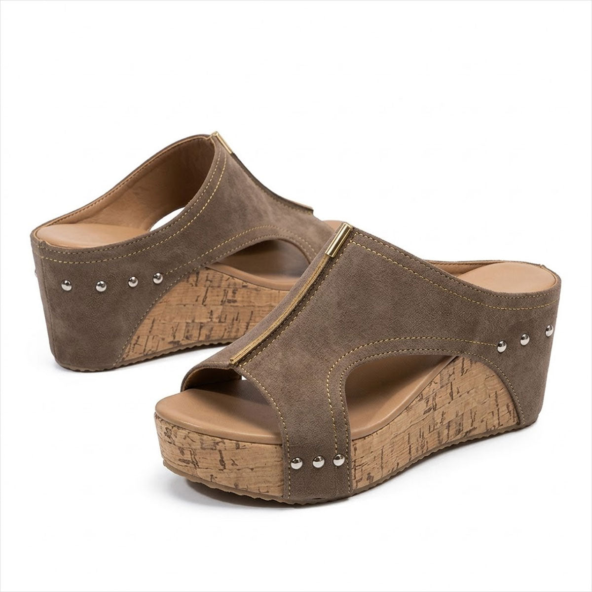 Women's Cork-Effect Wedge Mule Shoes Corvine