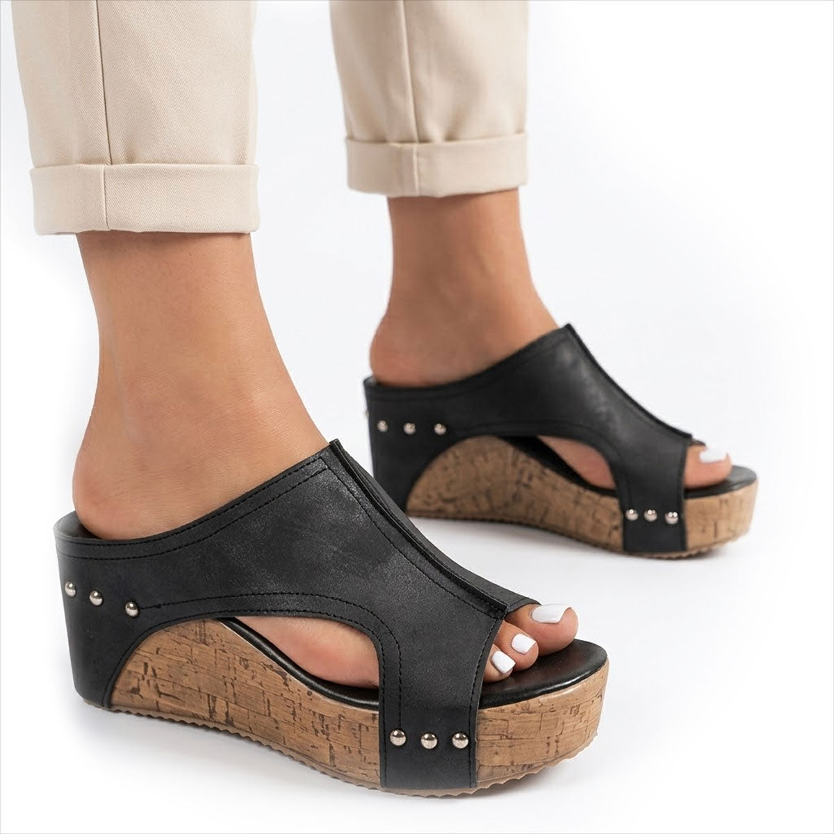 Women's Cork-Effect Wedge Mule Shoes Corvine