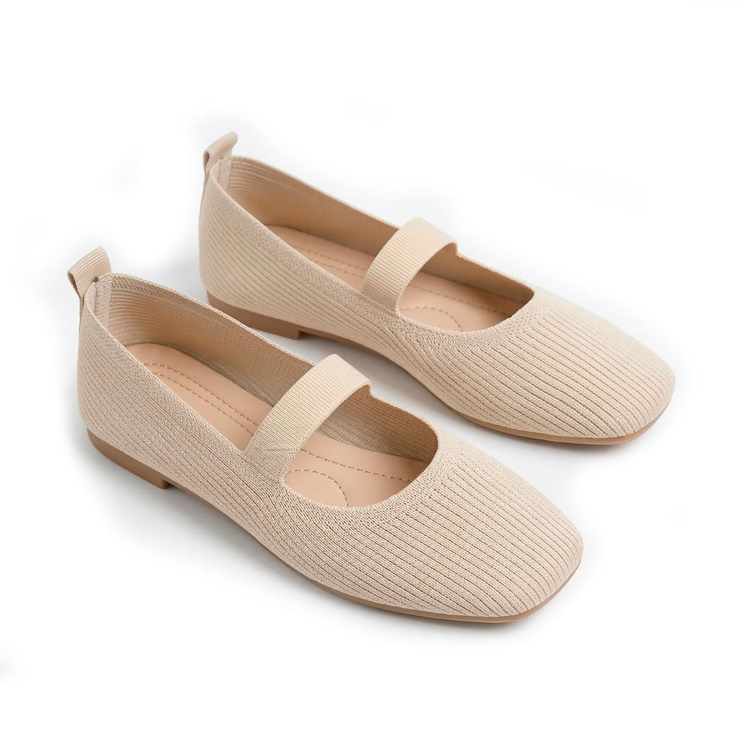 Women's Ribbed Knit Square-Toe Black Flats Corvine