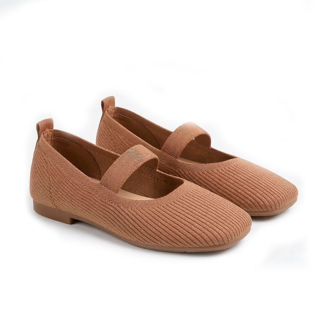 Women's Ribbed Knit Square-Toe Black Flats Corvine
