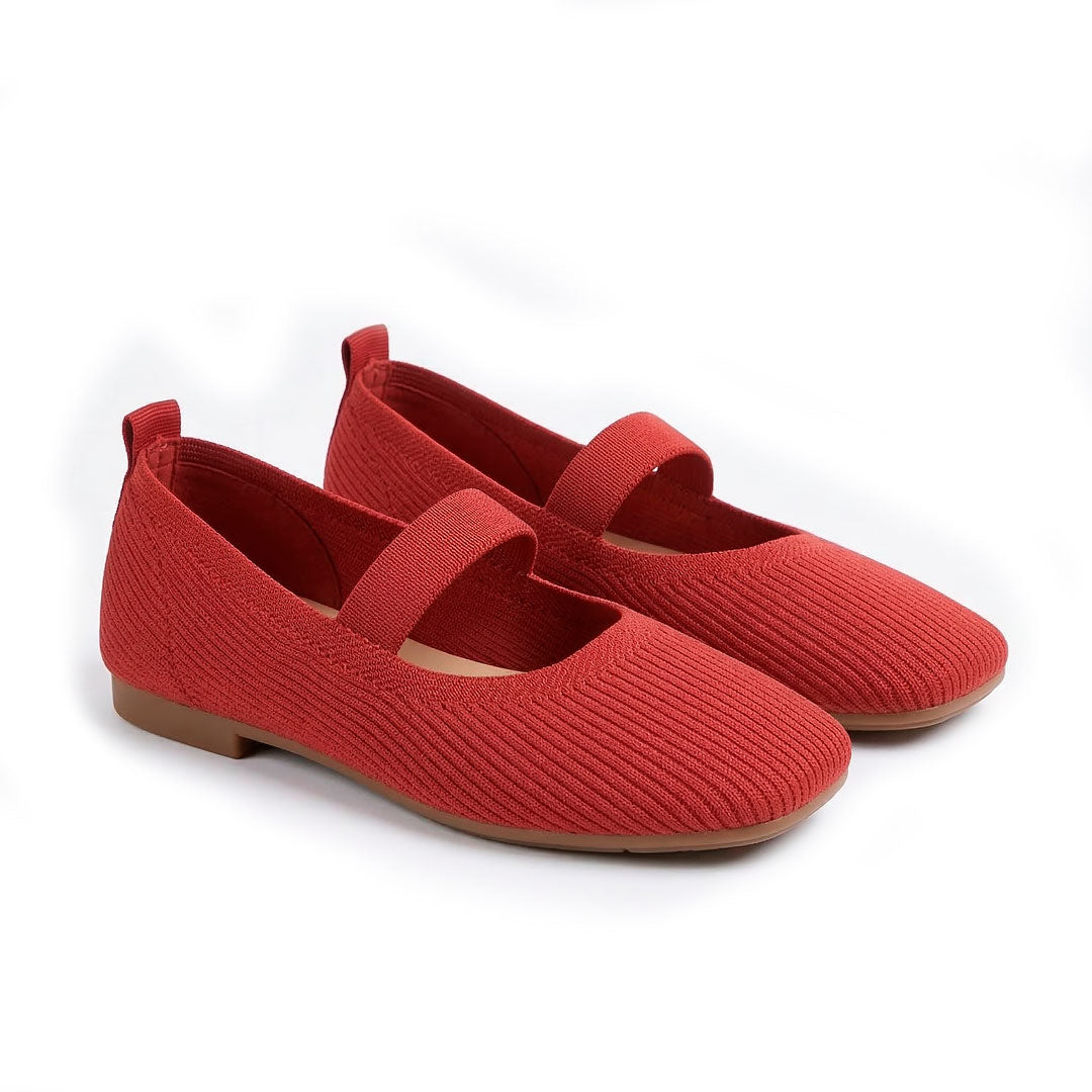 Women's Ribbed Knit Square-Toe Black Flats Corvine
