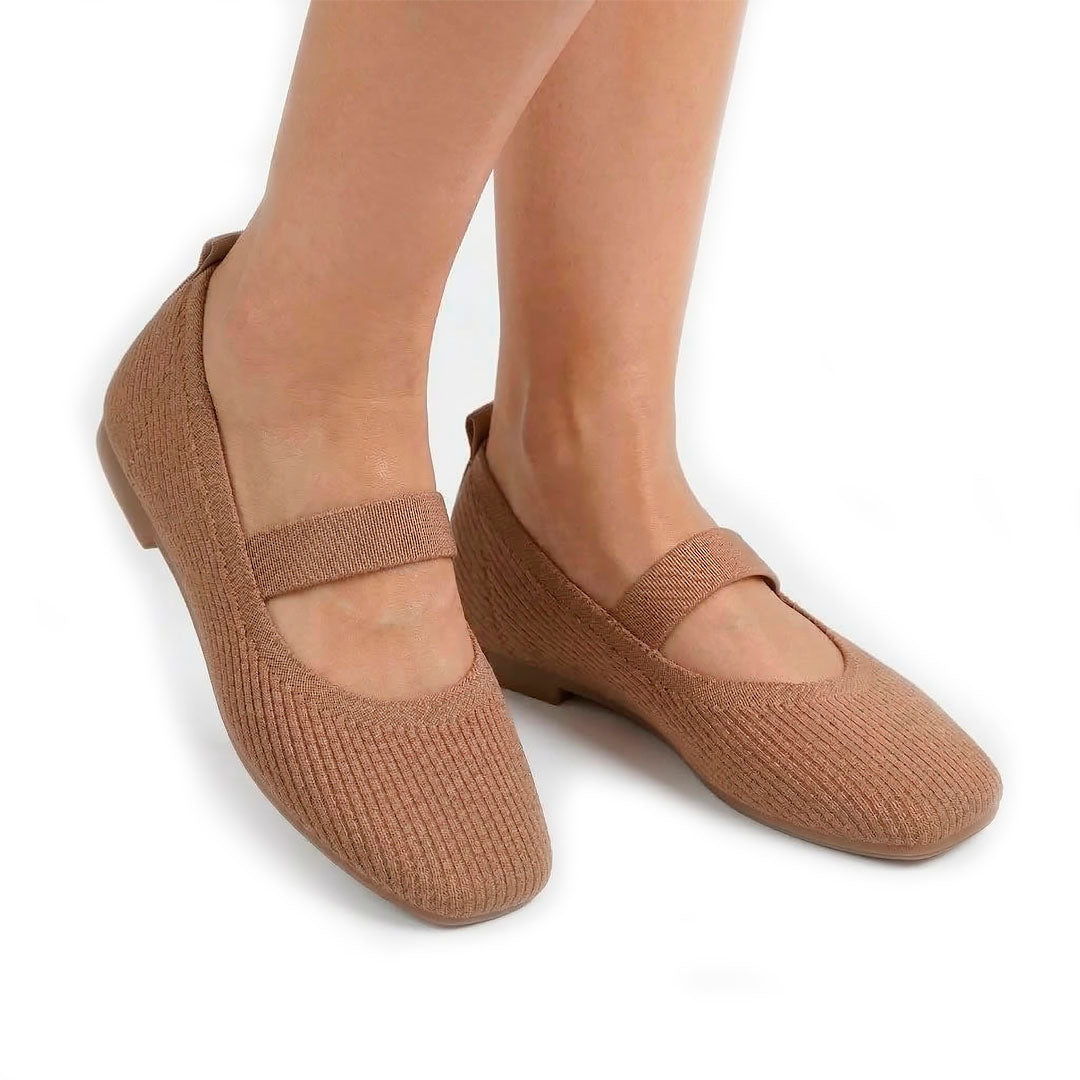 Women's Ribbed Knit Square-Toe Black Flats Corvine