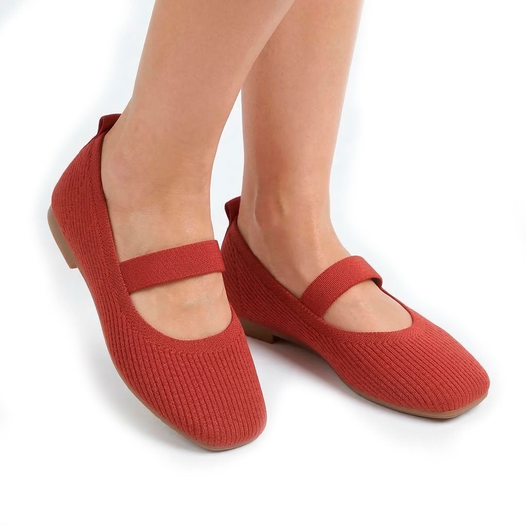 Women's Ribbed Knit Square-Toe Black Flats Corvine