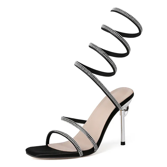 Women's Satin Spiral Heels With Crystal Accents Corvine