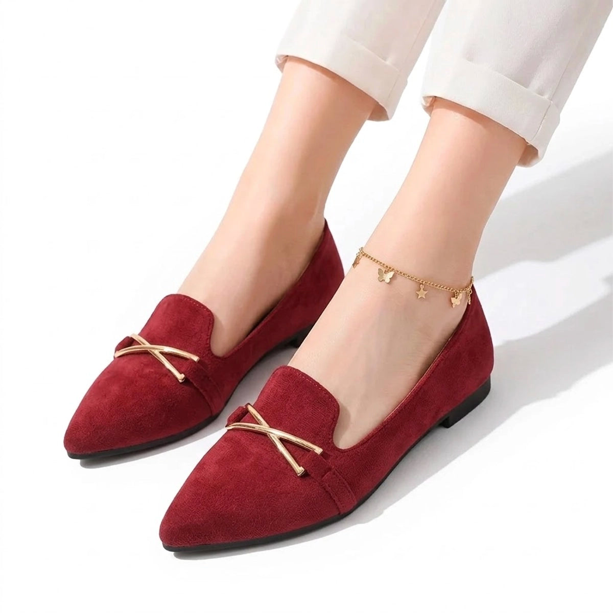 Women's Soft Suede Pointed Toe Ballet Flats Corvine