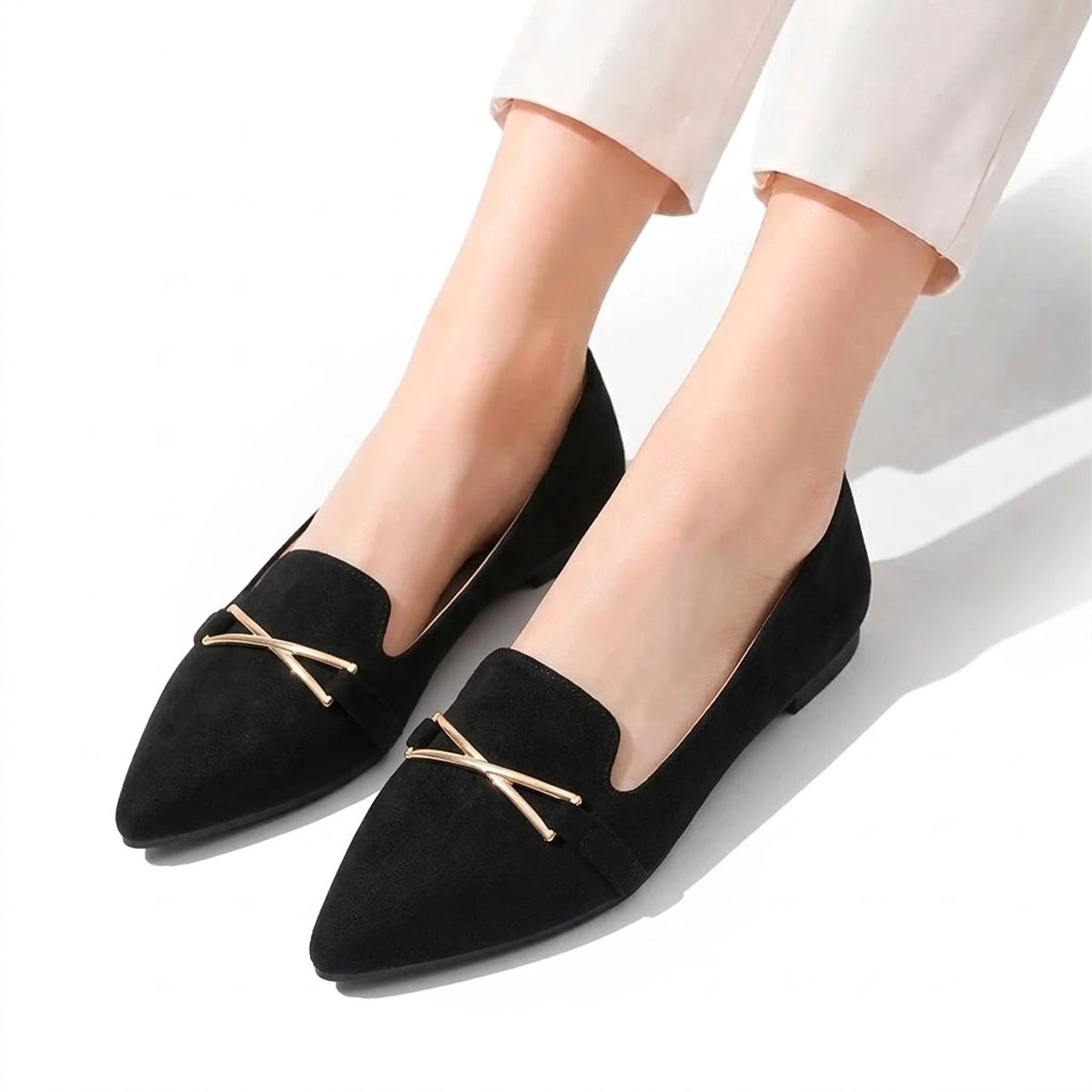 Women's Soft Suede Pointed Toe Ballet Flats Corvine
