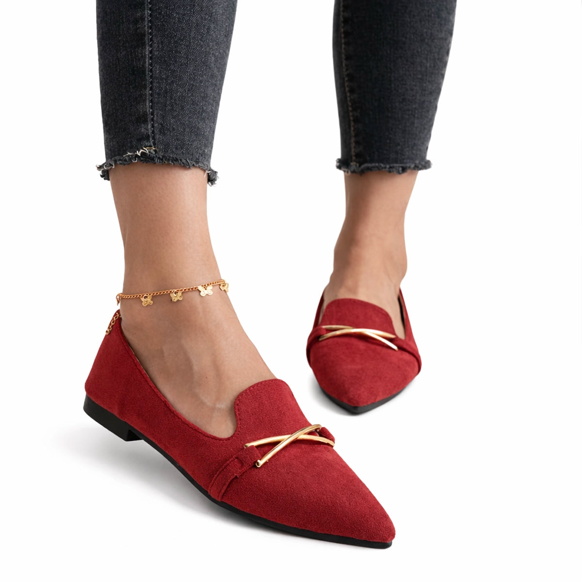 Women's Soft Suede Pointed Toe Ballet Flats Corvine