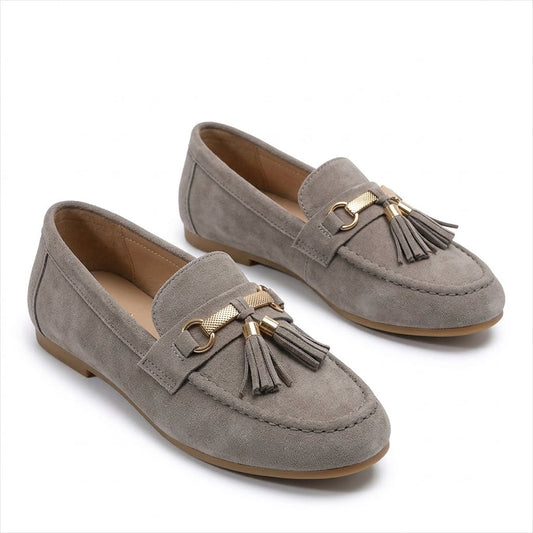 Women's Suede-Look Black Loafers with Tassel Detail Corvine