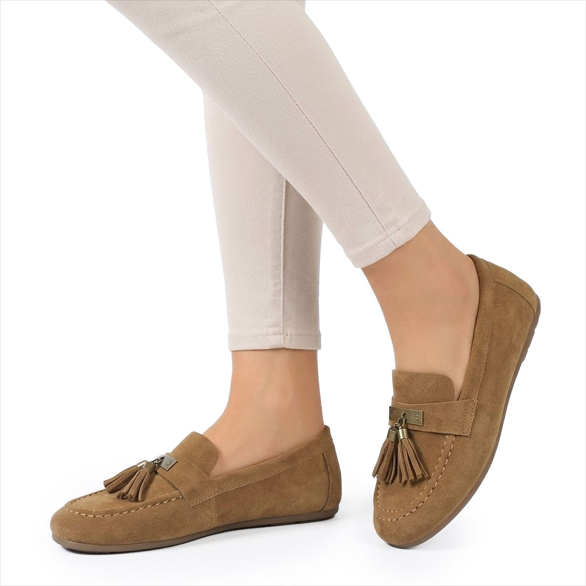 Women's Suede-Look Black Loafers with Tassel Detail Corvine