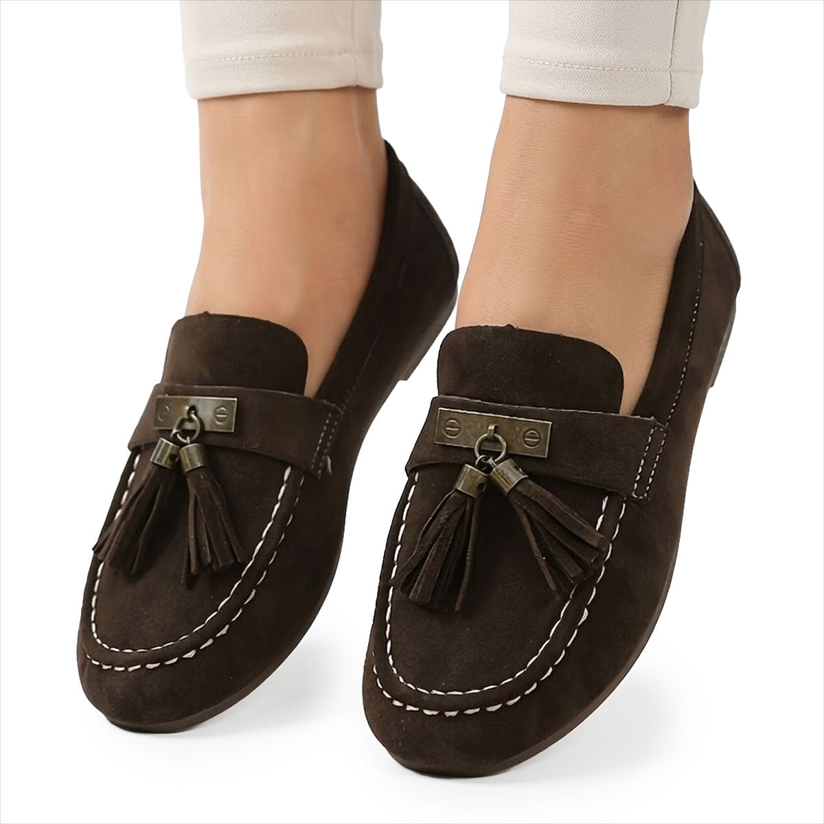 Women's Suede-Look Black Loafers with Tassel Detail Corvine