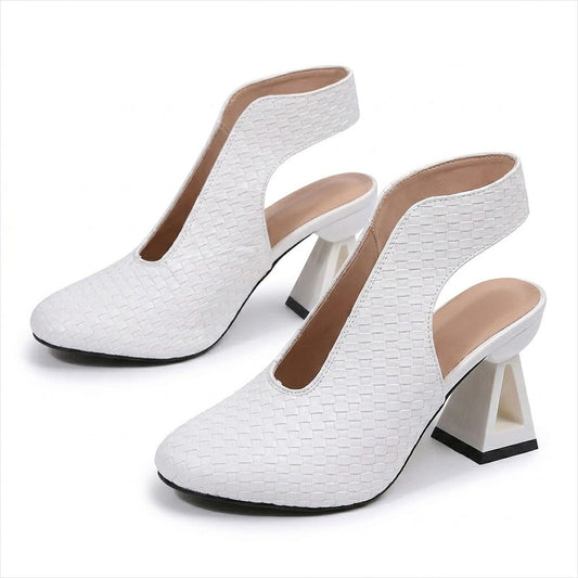 Women's Woven-Effect Peep-Toe Sandals with Architectural Heel Corvine