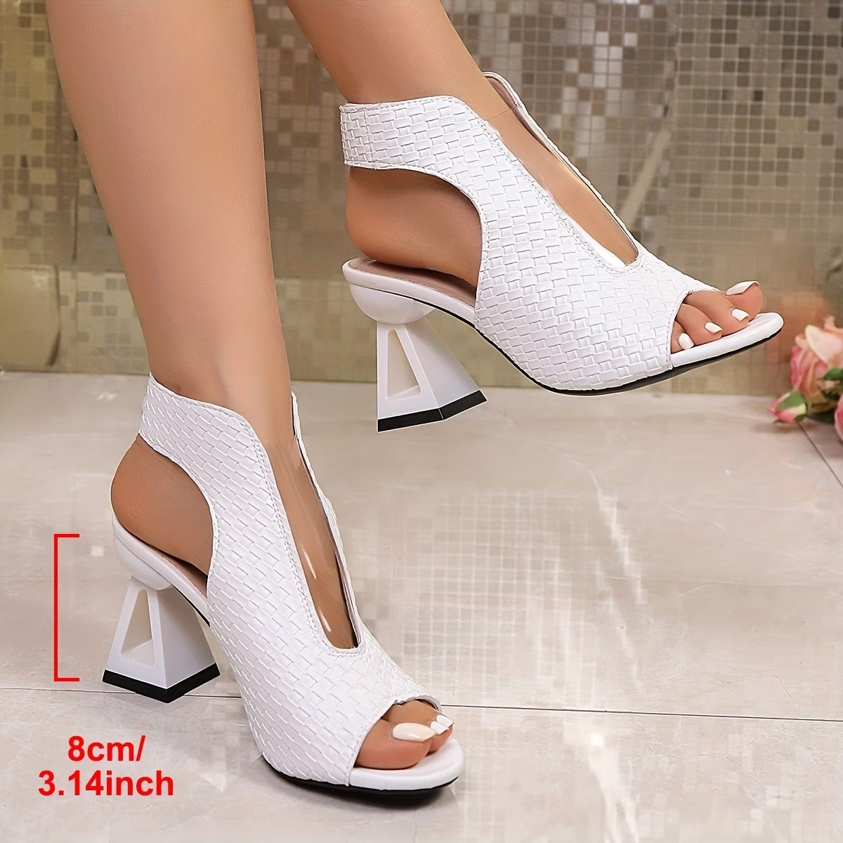 Women's Woven-Effect Peep-Toe Sandals with Architectural Heel Corvine